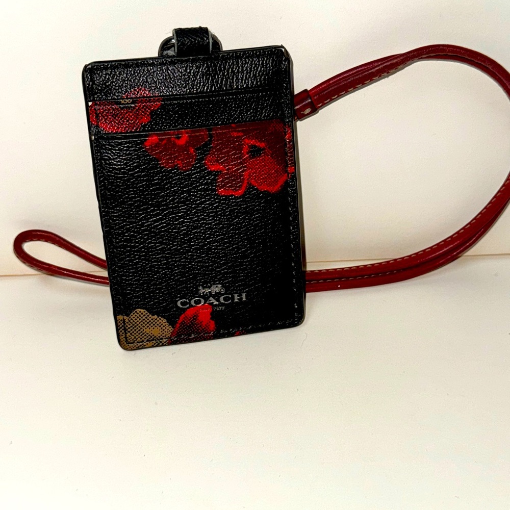 Coach Black Floral Lanyard